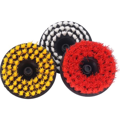 Lot de 3 brosses rondes PP pour tapis, moquettes et surfaces salle de bain – embout perceuse pour nettoyage détaillé (1/5)
