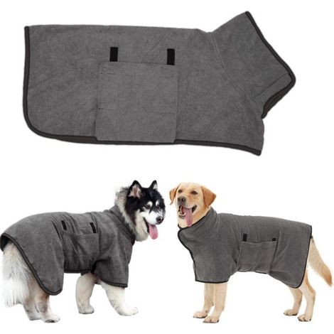 Peignoir de bain pour chien taille S - serviette absorbante à envelopper pour chaton, gris (1/5)