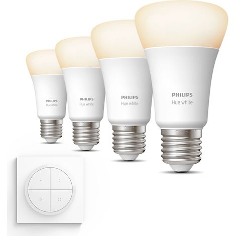 Philips Hue Kit d'extension E27 avec 4 Ampoules Standard Lumière blanche chaude - Incl. 1 Interrupteur à cadran (Blanc) - White (1/5)