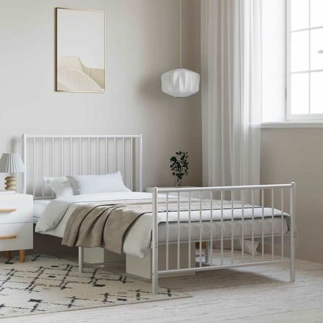 Cadre de lit métal sans matelas et pied de lit blanc 100x200 cm (1/5)