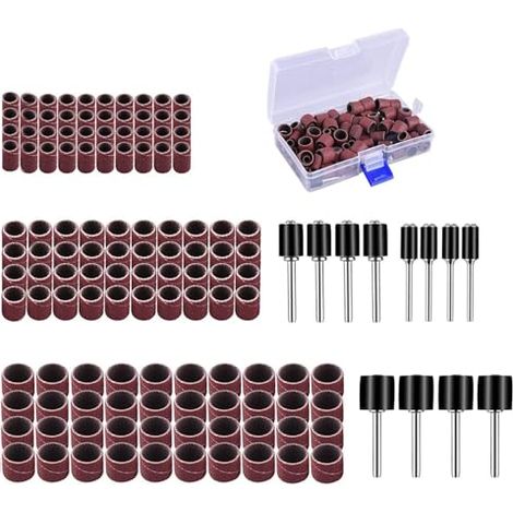 132 Pièces Kit d'anneaux de ponçage, comprenant 120 bandes ponçage et 12 rouleaux abrasifs pour Outils Rotatifs - (1/5)