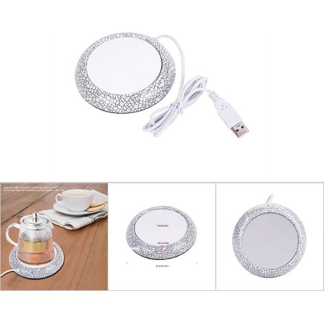 Weißer USB-Tassenwärmer in Holzoptik für Tee und Kaffee, Tischheizständer für Heißgetränke (1/5)