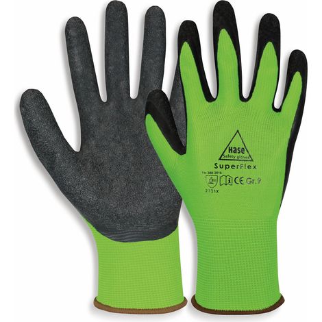 HASE SAFETY GLOVES Gants de travail en latex SuperFlex, EN388, EN 420, taille 10, vert