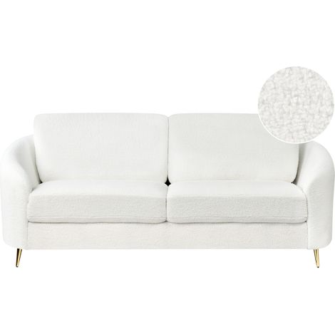 Sofá 3 plazas patas metal retro tapizado de bouclé blanco Trosa