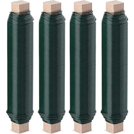 4stk SET Wickeldraht Bindedraht Basteldraht Grün, Gartendraht Floristendraht zum Blumen und Pflanzen, Stärke ca 0,65mm je 100g auf Holzstab gewickelt, für Ihre Garten, Daheim, Büro (1/5)