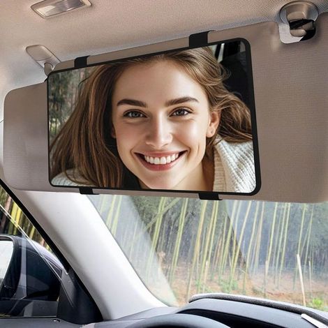 Miroir voiture pare soleil (Sans éclairage) - Miroir pour pare soleil avec bande élastique - Noir (Sans lampe LED)