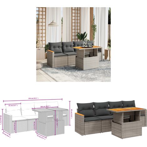 Salon de jardin 5 pcs avec coussins gris résine tressée - Ensemble Salon De Jardin - Meuble Extérieur - Résine Tressée - Mobilier De Jardin - Salon De Jardin Pliable - Home & Living (1/3)