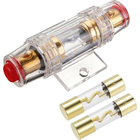 1 Porte-fusible AGU 60A Plaqué Or, 2 Fusibles Verre, Étanche ABS, Pour Audio Auto Bateau Camion (1/5)