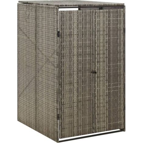 Couvercle de poubelle gris, dimensions 70x80x117 cm, en résine tissée. (1/5)