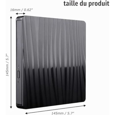 Lecteur DVD externe, USB 3.0 et Type-C - Lecteur CD/DVD +/-RW portable pour ordinateur portable, PC de bureau, lecteur/graveur CD/DVD compatible avec Windows XP/2003/Vista/7/8/10/11, systèmes (1/4)