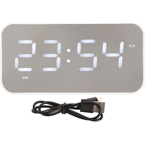 Kabelloser Bluetooth-Lautsprecher mit Temperaturanzeige, UKW-Radio, Spiegelwecker und Sprachausgabe, Weiß