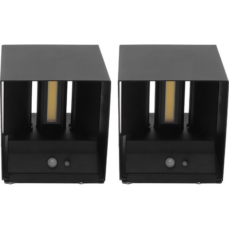 Lot de 2 Appliques murales LED 6W carrées blanc chaud socle aimanté capteur mouvement éclairage haut bas pour couloir intérieur noir (1/5)