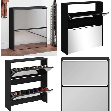 Schuhschrank mit Spiegel 2 Fächer Schwarz 63x17x67 cm - Schuhschrank - Schrank - Schuhregal - Garderobe - Einbauschrank - Home & Living