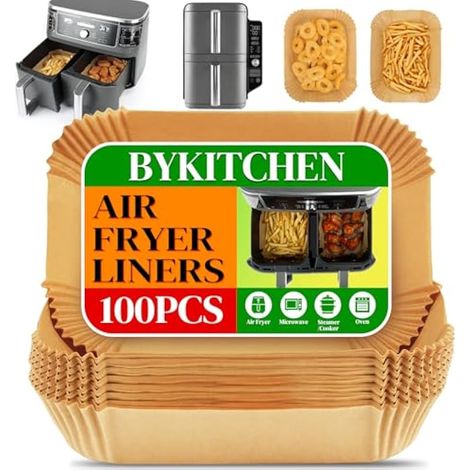 100 pièces de liners pour friteuse à air Ninja Dual, accessoires AF300UK AF400UK, papier sulfurisé jetable, compatible avec Ninja, Salter, Tower et autres friteuses à air double zone