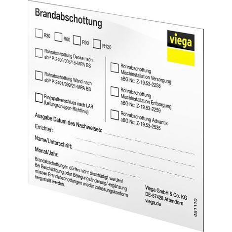 Viega Kennzeichnungsschild Brandschutz 4920.8 für Rohrdurchführung (1/2)