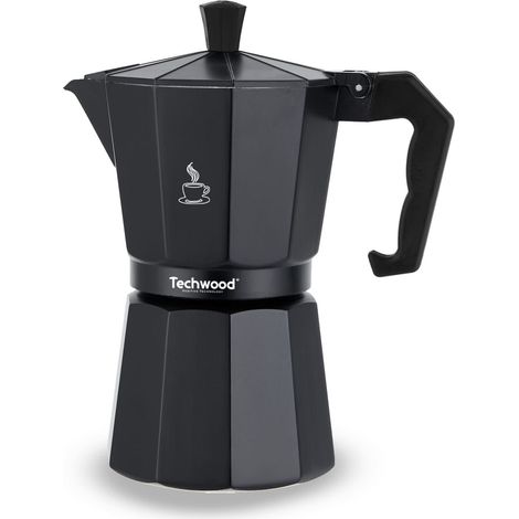 Cafetière Moka Traditionnelle en Aluminium Techwood TCA-006 - 6 Tasses - Utilisable sur tous types de feux - Coloris Noir (1/3)