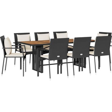 Maison Exclusive - 9-tlg. Garten-Essgruppe mit Kissen Schwarz Pol