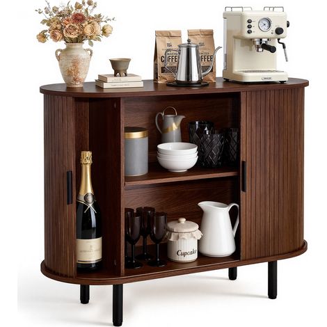 VEVOR Armadietto Organizzatore da Salotto con 2 Ante Scorrevoli, Credenza in Stile Medievale per Soggiorno, Ingresso, Mobile Contenitore da 100 x 40 x 75 cm, Credenza da Cucina in Noce