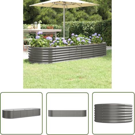 The Living Store Lit surélevé de jardin Acier enduit de poudre 224x80x36 cm gris - Jardinière Surélevée - Bac À Fleurs - Pot De Fleurs Extérieur - Décoration Jardin - Plante Grimpante (1/5)