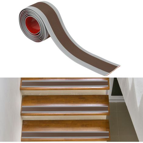 Bande antidérapante pour escalier 5m, 6cm x 3mm, autocollante vinyle, intérieur/extérieur, marron
