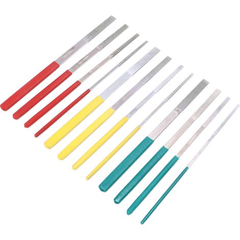 Lot de 12 limes plates haute performance, manche ergonomique, mini-limes haute dureté