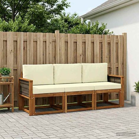 vidaXL Outdoor-Sofagarnitur mit Kissen 3 pcs Natur und Creme (1/5)