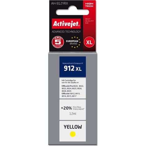Activejet AH-912YRX Ink Cartridge (replacement for HP 912XL 3YL83AE Premium 990 pages 12 ml, yellow)