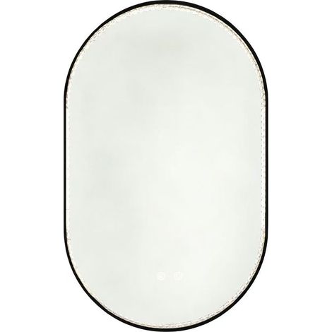 Miroir de salle de bain ovale 50x80 cm LED avec cadre noir et diamants, fonction anti-buée, 3 couleurs réglables (1/5)