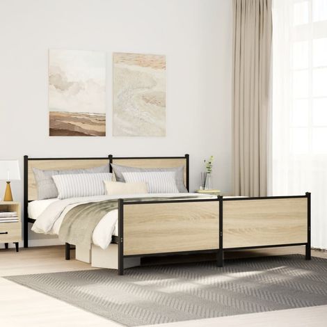 Cadre de lit en métal sans matelas-Structure de lit chêne sonoma 183x213 cm 860019 (1/5)