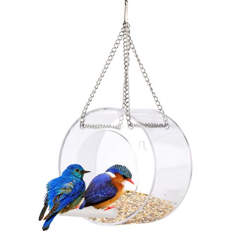 Transparenter Vogelfutterspender mit Saugnapf, Kette und Pfosten rundes, transparentes Vogelhaus für den Außenbereich zur einfachen Beobachtung von Wildvögeln aus nächster Nähe.