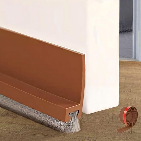 100cm Marron Bas de Porte Brosse, Joint Brosse Isolation Phonique Porte, Joint de Porte en Silicone, Auto-adhésif et Peut être Coupé à la Taille (1/5)