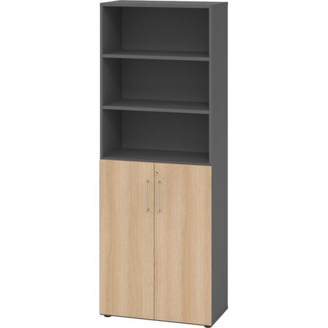 bümö smart Kombischrank - 3 plus 3 Ordnerhöhen   Graphit/Eiche