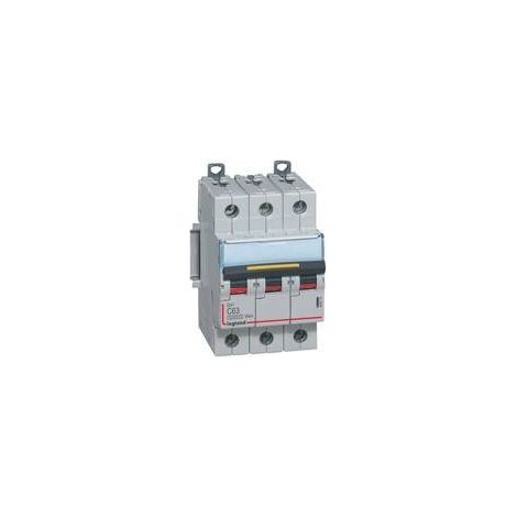 Disjoncteur DX³10000 16kA arrivée haute et départ bas à vis 3 Pôles 400V 63A courbe C 3 modules LEGRAND 409279