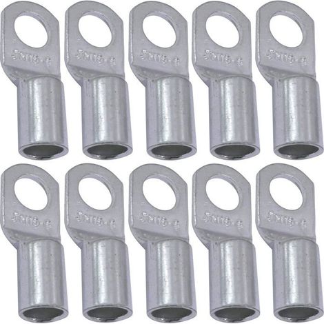 Lot de 10 cosses à œillet tubulaire non isolées Ø6 mm pour câble 16 mm² - argent (1/3)