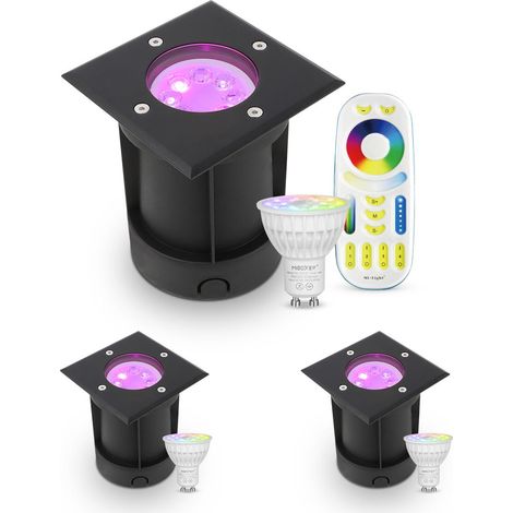 LED Bodeneinbaustrahler Schwarz eckig 230V IP67 - Leuchtmittel: GU10 RGB+CCT DIMMBAR inkl. Fernbedienung - Anzahl: 3x (1/5)