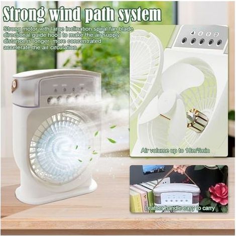 Tragbarer Sprühventilator, Mini-Tischklimaanlage mit 600-ml-Wassertank für Zuhause, Büro und Küche – Weiß (1/3)