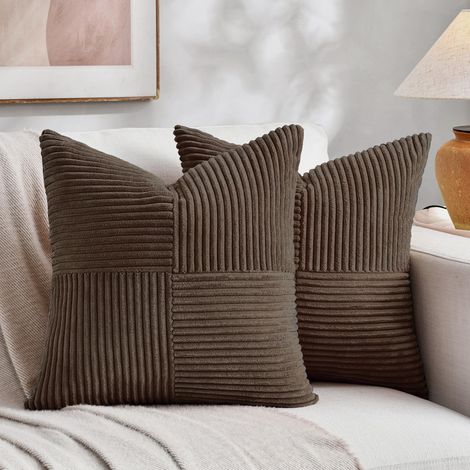 Lot de 2 housses de coussin bohemes, 30x50cm, marron cafe, motif croise, velours cotele decoratif pour canape, chambre, chaise, lit (1/5)