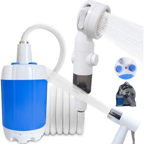 Portable, rechargeable camping shower with smart digital display and multiple spray modes. (1/5)