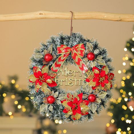 Guirlande De Noël - 42 Cm - Avec Nœud Doré Boules Dorées Et Pommes De Pin - Pour Porte Fenêtre Ou Mur - Intérieur Et Extérieur - 1 Pièce (1/5)