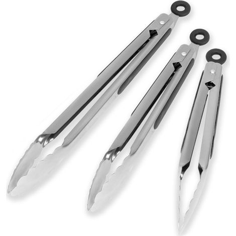 Pinces de cuisine en acier inoxydable pour la cuisson et le barbecue - Lot de 3 pinces alimentaires métalliques verrouillables