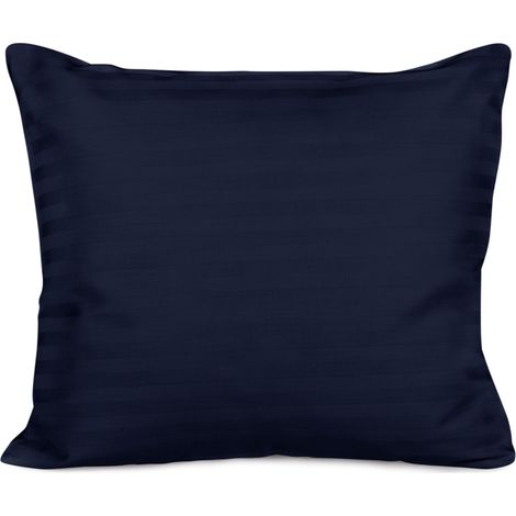 Taie d'oreiller 70x80 cm en satin de coton à rayures, bleu marine, fermeture éclair (1/2)