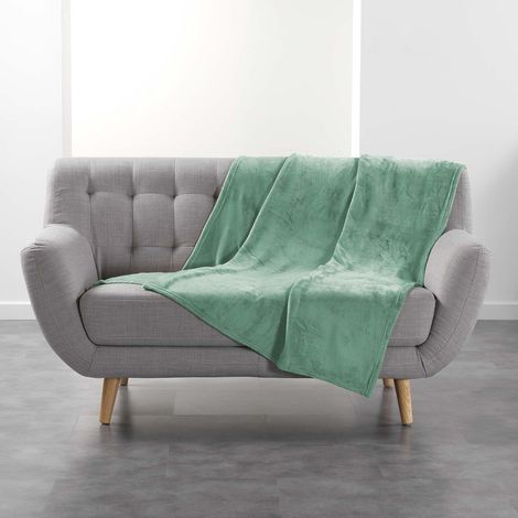 Plaid Doux (125 x 150 cm) Flanou Sauge, Flanelle Unie (1/5)