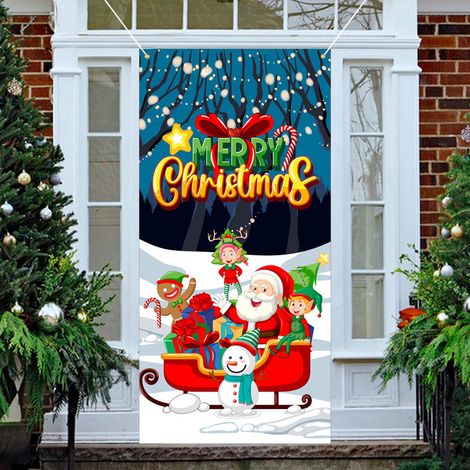 Bannières de porte de Noël, décorations extérieures, drapeaux extérieurs, accessoires de décoration de fond suspendus pour porte européenne de Noël (1/3)