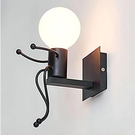 Aplique de pared infantil estilo Iron Man, lámpara de pared vintage, aplique de pared negro E27, aplique de pared de metal para interiores, apliques de pared para dormitorio, escalera, sala de estar.