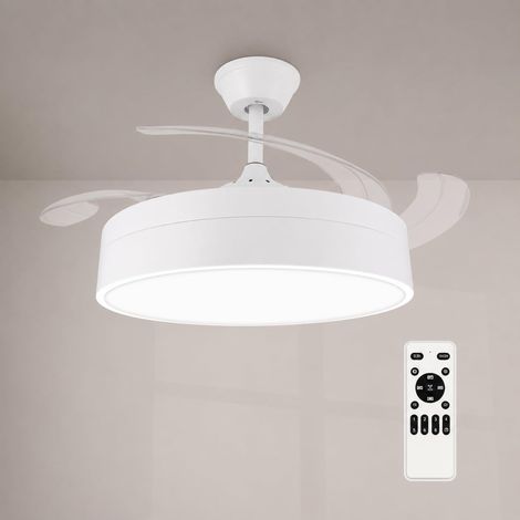 Ventilateur de Plafond LED Messe White 72W avec Lumière CCT Réglable et Intensité Variable, Moteur DC Silencieux, 6 Vitesses, 4 Pales Rétractables, Minuterie, Télécommande (1/5)