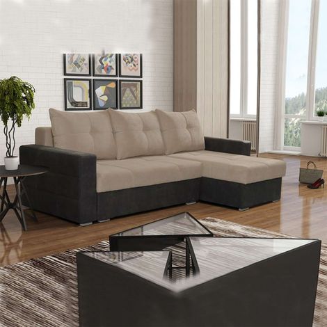 London Fabric Corner Sofa Bed - Brown Right Corner (1/3)