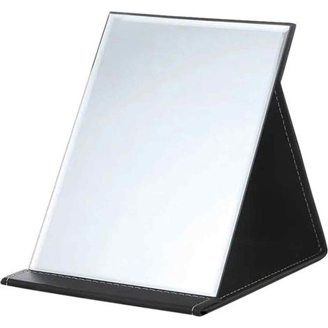 Miroir pliable portable 20,5 x 15 cm - Miroir de maquillage compact Super HD en cuir PU noir. Idéal pour les voyages, le camping, le bureau et la coiffeuse. Miroir de maquillage pliable à poser ou à u (1/5)