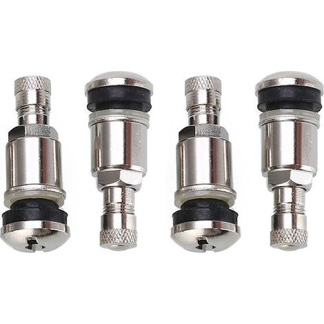 Valve de pneu voiture sans chambre à air universelle, 5 pièces, tige en acier inoxydable argenté avec capuchon anti-poussière (1/5)