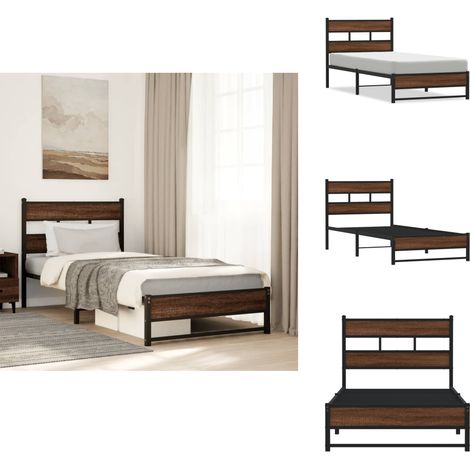 Metallbett ohne Matratze Eichen-Optik 100x200 cm - Bettgestell - Bettgestelle - Bettrahmen - Einzelbett (1/5)