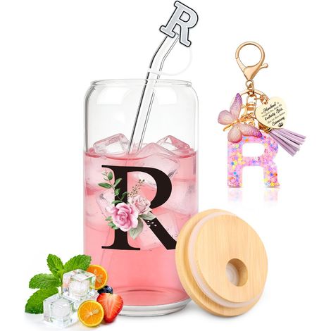 Tasse en verre avec couvercle et paille, cadeaux personnalisés pour les femmes, pour un anniversaire, Noël, la Saint-Valentin (1/5)